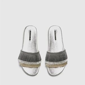 ZARA Metallic Fringe Slide Sandals
